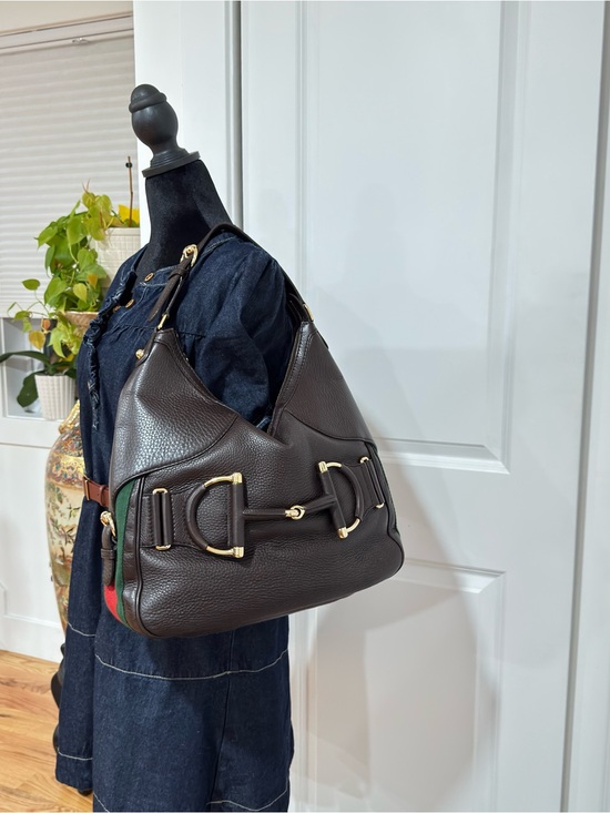 Gucci Handbags - GUCCI Heritage Horsebit Hobo Brown Leather Shoulder Bag with Sherry Line